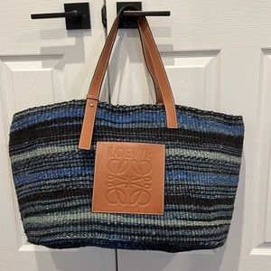 Loewe large raffia and leather shoulder bag with adjustable straps